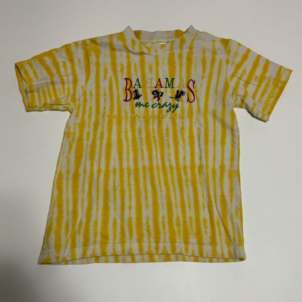 Vintage Bahamas Nassau T-Shirt Tropix Tie Dye Yellow Kids Size 10-12